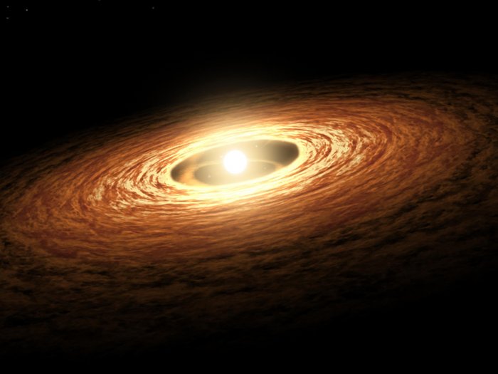 A distant star with rings