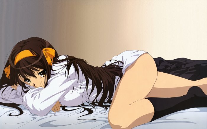 Anime picture - girl is pondering before bedtime