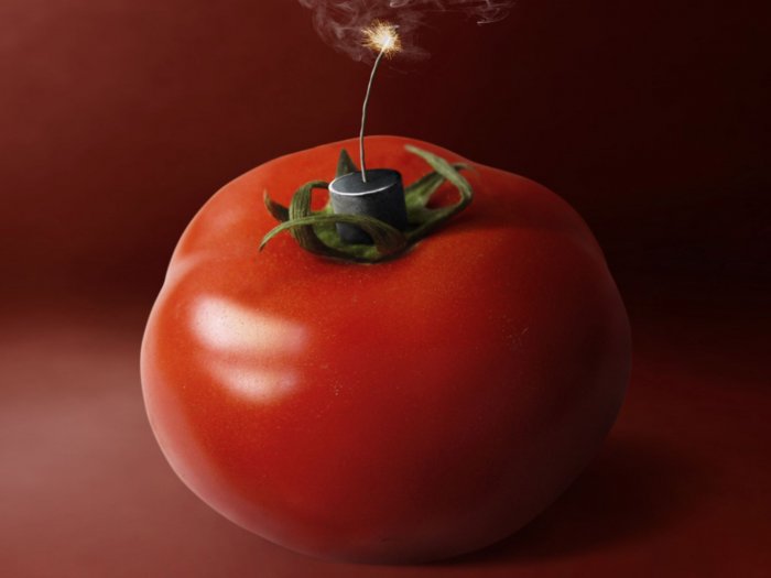 The explosion of taste - the collage of tomato and other improvised materials