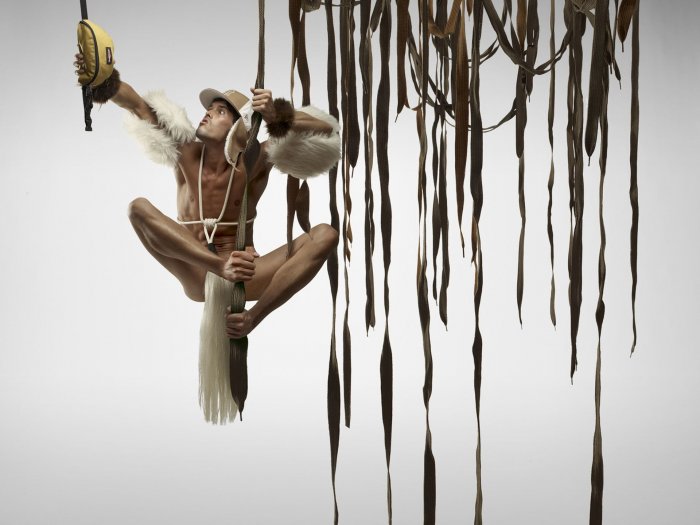He is hanging on a lianas like a usual monkey