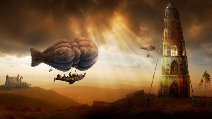 The world in sunlight and airships