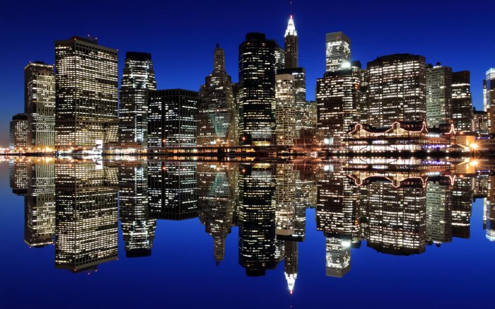Reflection of the city on the water surface
