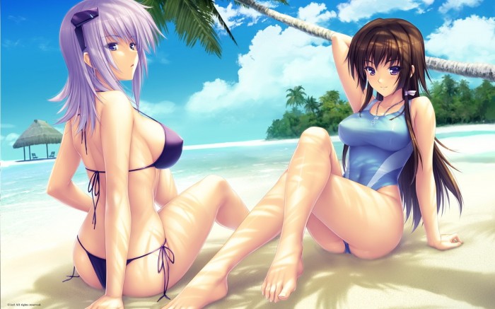Anime Girls are sitting on the Beach