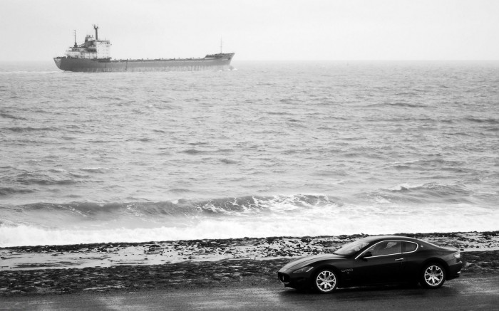 The car is on the shore