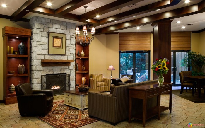Cozy interior with a fireplace