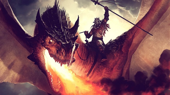 Воин огня борется с драконом
