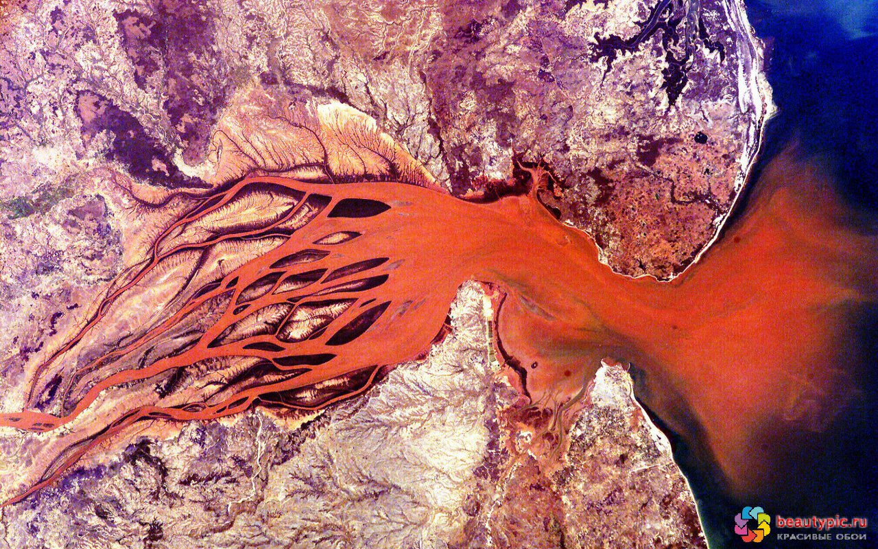 Дельта реки из космоса - Красивые картинки обоев для рабочего стола