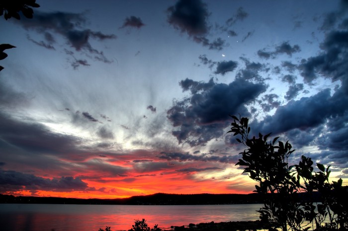 Sunset over the beautiful lake